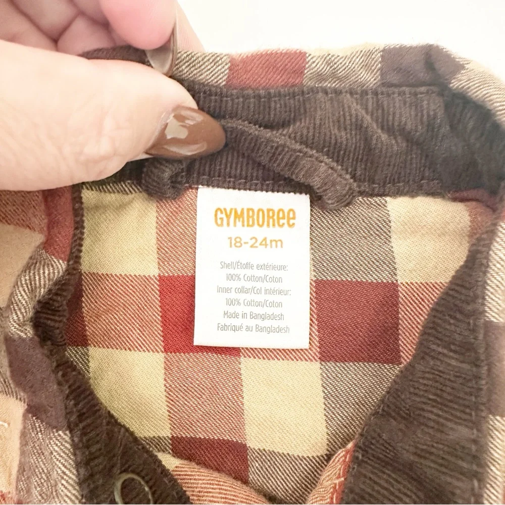 Gymboree Toddler Boy Buffalo Check Flannel Snap Button Shirt Brown Red 18-24M